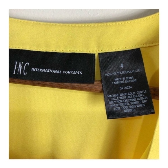 4/$45 I.N.C Yellow Long Sleeve V-Neck Semi Sheer Pullover Top Small - Picture 6 of 7